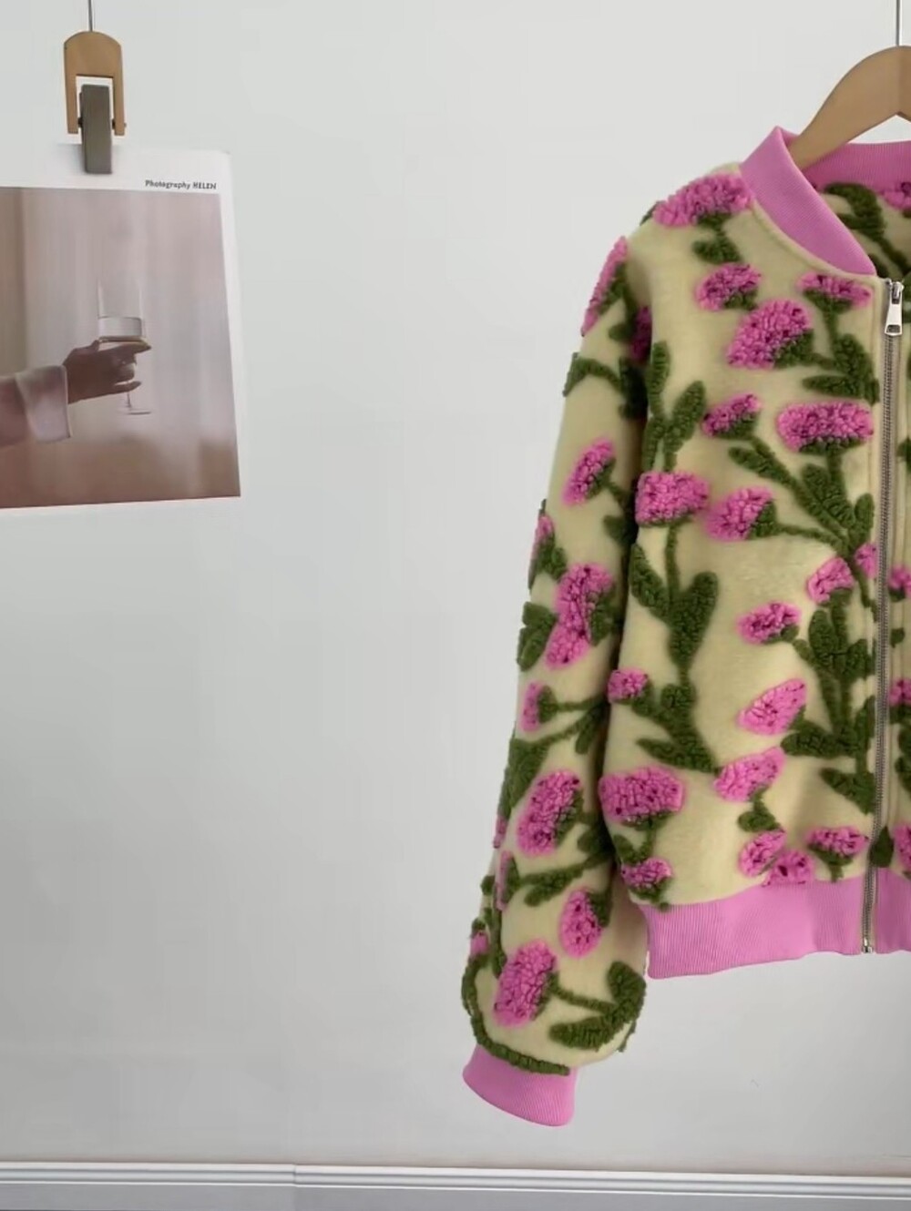 Vintage Women's 3D Floral Embossed Bomber Jacket Coat - Picture 10 of 14